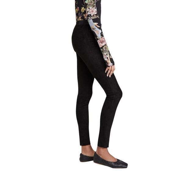 Alice + Olivia Black Suede Leather Skinny Leg Pants Exposed Zip Designer Size 2 - Picture 5 of 14